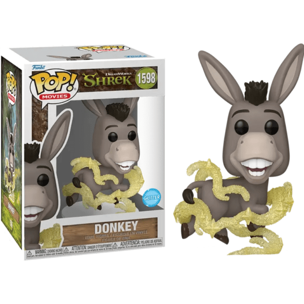 Donkey Glitter 1598 Funko Pop figure, featuring Donkey from Shrek with a sparkling glitter effect. Collectible vinyl figurine for Shrek fans and Funko Pop collectors, limited edition Donkey Funko Pop, glitter Donkey Funko Pop figure, Shrek character Funko Pop, Donkey 1598 vinyl collectible, Shrek movie collectibles, Funko Pop Shrek series, Donkey Funko Pop with glitter effect, Shrek collectible figurine, Funko Pop character Donkey